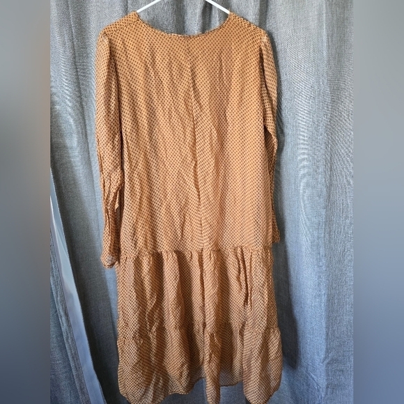 Mico K Italian Silk Tiered Midi Dress Long Sleeve Size M Linned Diamond Print - Picture 2 of 5